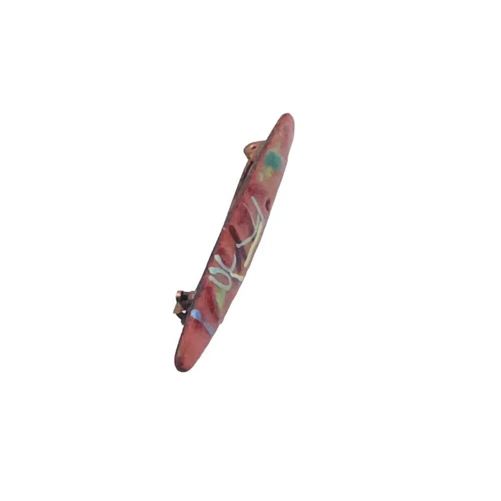 Multicolor Enamel Modernist Long Oval Shape Brooch Pin Gold Tone Vintage